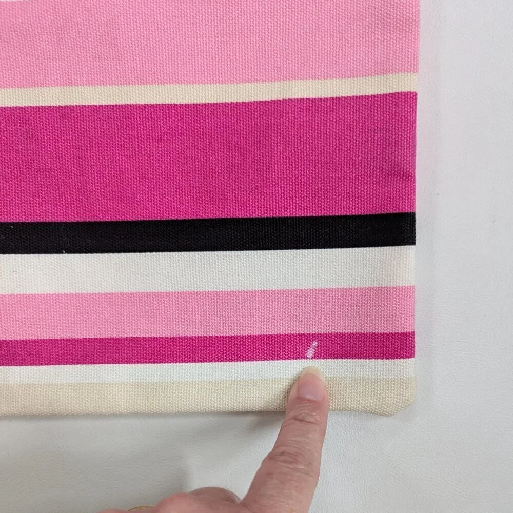 Kate Spade New York Striped Canvas Tote Pink Orange Cream Shopping Bag